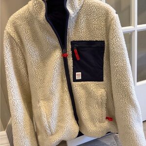 Topo Designs Reversible Sherpa Zip Up Jacket Cream & Navy